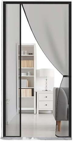 Mosquitera magnética para puertas, Puerta mosquitera, apertura lateral, abatible hacia la izquierda/derecha, negro/gris, varios tamaños(Black,W110cm x H210cm)