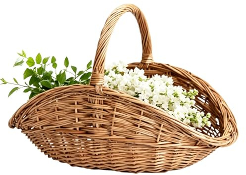 Wicker Fruit Basket | 37x23x6cm Oval Organizer,with Handle Natural Large Serving Baskets | for Fruit Produce Food Vegetable Serving Picnic Kitchen Picking Gathering