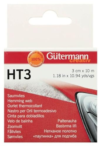 Gütermann Ht3 Saum Fleece, 10 Meter Länge x 3 cm Breite, Weiss