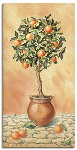 ARTLAND Wanddeko Leinwand Bilder Wandbild 30x60 cm Botanik Pflanzen Topfpflanze Malerei Orange T5HX Orangenbaum I