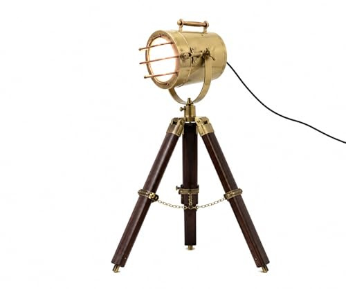 collectiblesBuy Antique Brass Wooden Tripod Lamp Spot Focus Searchlight Copper (Antique) home decorative