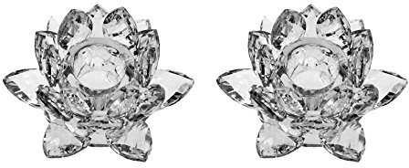 Amlong Crystal 3 inch Clear Lotus Candlesticks Holder, Set of 2