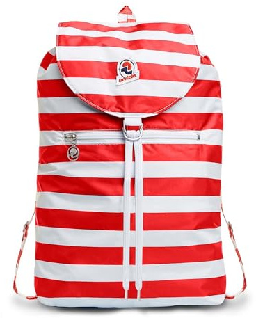 Invicta Tagesrucksack Rucksack für Reisen Outdoor - Daypack für Damen, Herren, mit Hüftgurt - faltbar 8 LT - Ultra leicht, Handgepäck mit Reißverschluss, gestreift zweifarbig rot/weiß Minisac