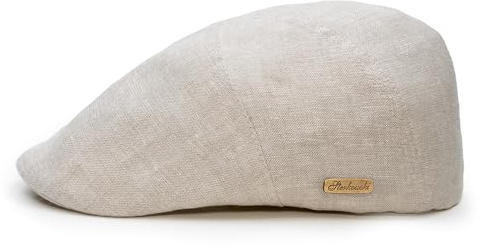 Sterkowski Modell Ivy Five| 100% Naturleinen Schiebermütze für Herren und Frauen | Schirm Irisch Gatsby Flat Sonnenschutz Flachkappe Atmungsaktive Style Elegante Trendige Freizeitkappe Beige 55