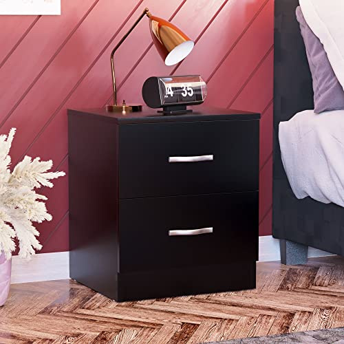 Vida Designs Schwarze Nachttischschublade, Nachttisch, 2 Schubladen, Nachttisch, Metallgriffe und Schienen