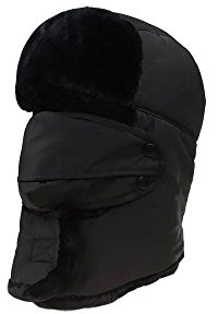Pluto & Fox Wasserdichte Balaclava Caps mit dicken Schafen und Gesichtsmaske für automatischen winddichten Klettverschluss zum Skifahren Radfahrer Radfahrer Winter Unisex (Schwarz)