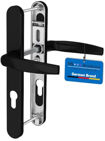 MS Beschläge Schmalrahmengarnitur Schwarz RAL9005 Türbeschlag 92mm PZ Langschildgarnitur Wechselgarnitur Haustüre Nebeneingangstüre (Drücker/Drücker, Türstärke 87-102mm)