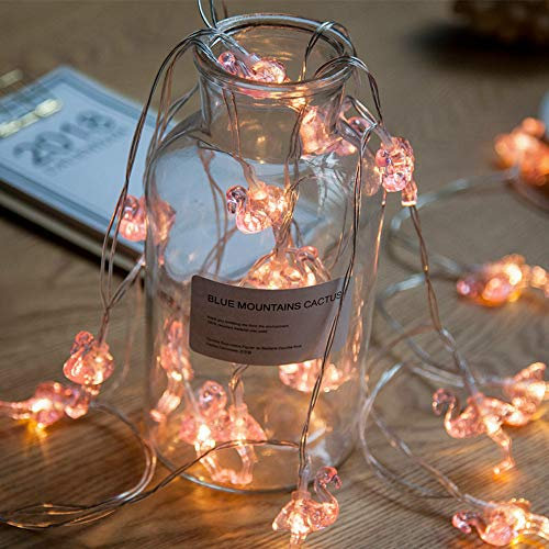 YOLIGHT Pink Flamingo String Lights 40LED Fairy Lights Twinkle Flamingo Hanging Tropical Themed Lamp for Wedding Garden Parties DIY Wreathe Decoration (Pink Flamingo, Battery Powered)