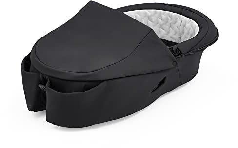 Stokke Xplory X Babyschale, Rich Black – Abnehmbare Babywanne für Xplory X Kinderwagen – Innen gepolstert & atmungsaktive Matratze – mit Vabnehmbarem Windschutz & 2 praktischen Taschen