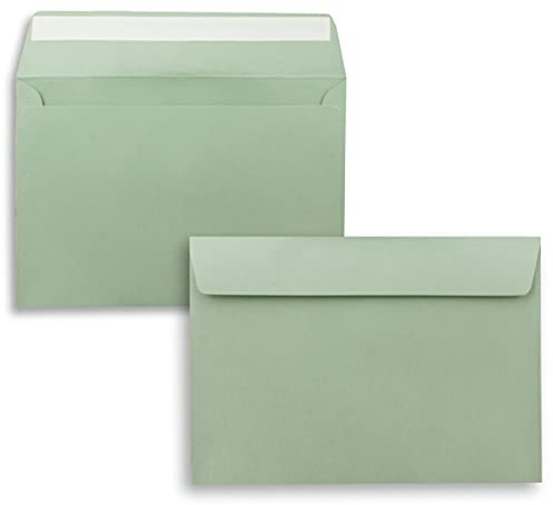 100x Briefumschläge DIN C5 Eukalyptus (Grün) - 16,2 x 22,9 cm - Haftklebung - Edle Kuverts für große Einladungen und Karten zum Geburtstag oder Hochzeit