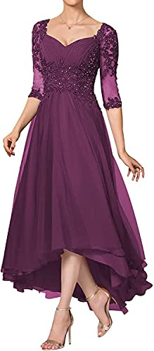 KURFACE Lace Applique Mother of The Bride Dress A Line Half Sleeves Prom Evening Party Gowns Orchid UK24