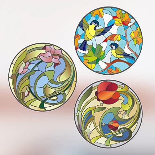 3 x Small Stained Glass Window Stickers - Beautiful Decorative Suncatcher Window Stickers
