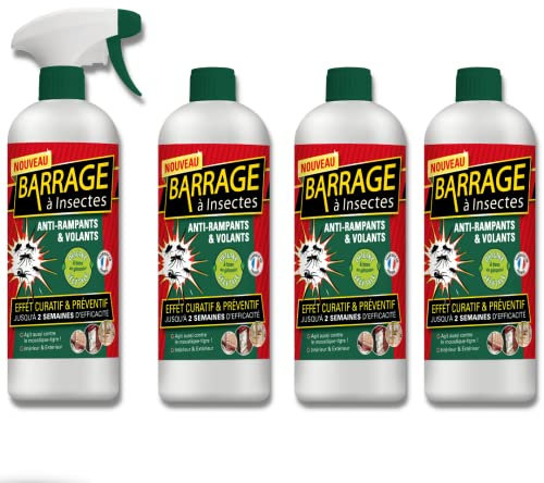Barrages aux insectes lot de 4 - VENTEO - Anti-nuisible/Effet préventif - Agis en intérieur/extérieur - Toutes surfaces - Base de géraniol - Efficacité immédiate - 1L