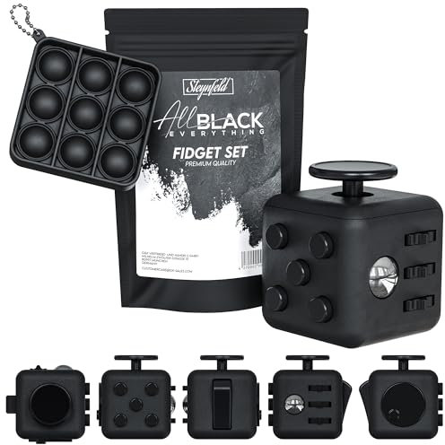 Steynfeld® - Fidget Set mit Fidget Cube inkl. gratis Fidget Popper, schwarz, Fidget Würfel, Fidget popit, ADHS Anti-Stress, Stressabbau, Anti Angst & Nervosität, Konzentrationshilfe
