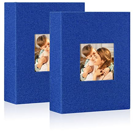 Lanpn Fotoalbum 13x18 cm 100 2 Packungen, Leinen Einstecken Einsteckalbum für Hochformat 100 13 x 18 Fotos Blau