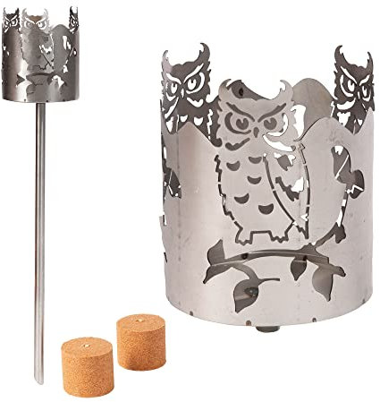 Antorcha de jardín para exterior, diseño de búho, 2 elementos combustibles, virutas de madera con cera, antorcha sueca, antorcha de pellets, columna de fuego, llama, antorcha de cera, lámpara de