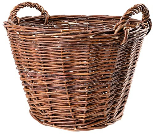 Creative Home Cesto di Vimini con Manico | Grande 45 x 30 x 37 cm (+/- 1 cm) | Fatto a Mano Durevole | Cesto per Legna Frutta Giardino | Salice Marrone Naturale Spesso | Multiuso