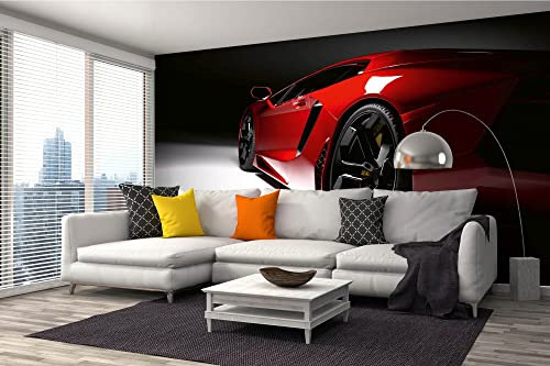 Vlies Fototapete NEUES ROTES AUTO 375 x 250 cm (inkl. Kleister) - Vlies Tapete, Wandtapete, Wandbilder - Tapete für Wohnzimmer Schlafzimmer, Büro, Küche - Montagefertig