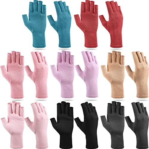 Crowye 8 Paar Arthritis-Kompressionshandschuhe lindern Muskelschmerzen, fingerlose Handschuhe, Großpackung, für Damen und Herren, Bunt, Medium