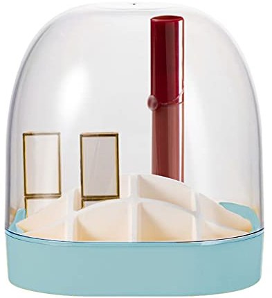 Makeup Organiser Lipstick Storage Box Desktop Multi Layer Grid Lipstick Rack Finishing Display Rack Transparent Dressing Table Storage Box with Lid Cosmetic Organiser (Colour: Blue