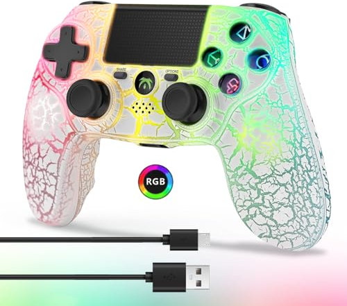 DYONDER Wireless Controller für PS4, Wireless Remote Gamepad mit einzigartigem Cracked Design/Dual Vibration/6-Axis Motion Sensor/Audio Funktion(Weiß)