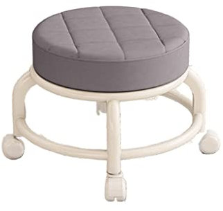 WAEYZ Niedriger Rollhocker mit Rädern, Garagen-Rollsitz, PU Leder Rollsitz Radhocker Stuhl Runder Rollsitz-Hocker mit 360-Grad-Universalrädern (Color : Gray, Size : 30 * 24 * 36cm)