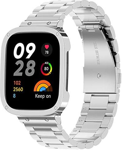GIOPUEY Armband Kompatibel mit Xiaomi Redmi Watch 3, Rostfreier Stahl Armband [Verschleißfest] [Stilvoll] Ersatzarmband - Silver