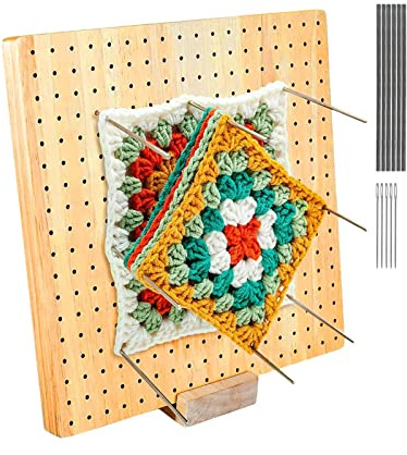 Blockierbrett Häkeln, Sperrbrett Für Granny Square, Blockierbrett Und Nadeln Zu Häkeln, Handcrafted Wooden Blocking Board Mit 6 Edelstahl-Stabstiften Und 5 Nadeln, Crochet Blockierbretter DIY