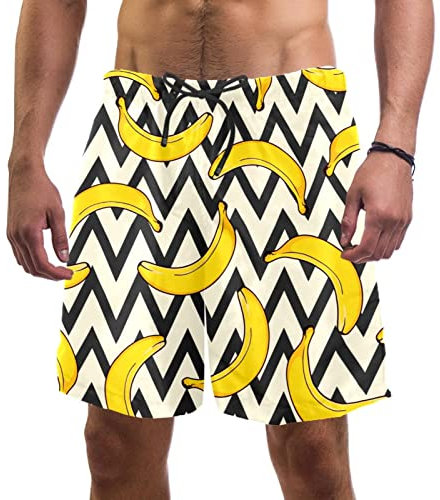 WOSHJIUK Herren-Badehose, schnell trocknende Boardshorts mit Netzfutter,wellengestreifte Banane,Strandshorts Herrenshorts