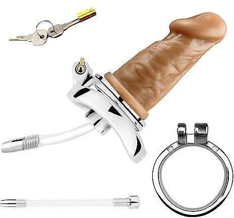 Kuaecr Negativer Peniskäfig Keuschheitsgürtel Mit jj Dildo Chastity Cage,Es stehen 4 Ringgrößen zur Auswahl,Extrem SM Bondage Keuschheit Sexspielzeug für Männe (Hautton L+50mm Bogenring)