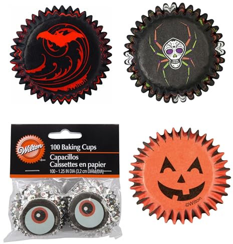 Set Pirottini HALLOWEEN 8 confezioni da 100 pezzi di pirottini in carta per Muffin o Tortine 4 temi assortiti