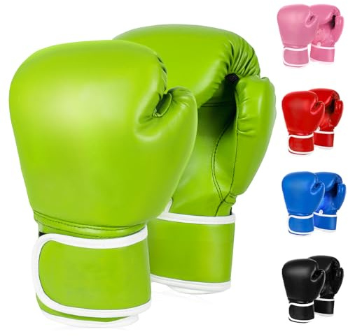 TUXHUI Kids Boxing Gloves for Kids Boys Girls Youth Age 5-12 Years Training Gloves for Punching Bag Kickboxing Muay Thai (Green - No Pattern)