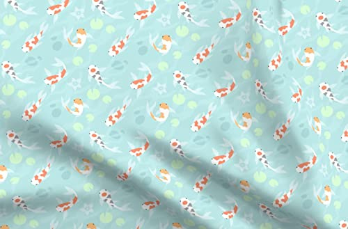 Spoonflower Fabric - Koi Pond White Fish Water Garden Landscape Printed on Polartec(R) Fleece Fabric Fat Quarter - Sewing Blankets Loungewear and No-Sew Projects
