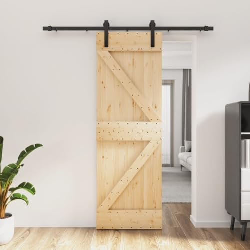 NITCA Schiebetür Komplettset Mit Tür Holzschiebetür Schiebetür Holz mit Beschlag 70x210 cm Schiebetürsystem Komplett-Set Schiebetüren Komplettset Holz Für Eingangsbereich Massivholz Kiefer-1