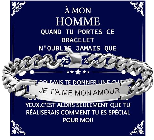 Merclix Idee Cadeau Homme Original Amour Saint Valentin Bracelet Homme Cadeau Couple pour Son Copain Mari Amoureux Noel Anniversaire