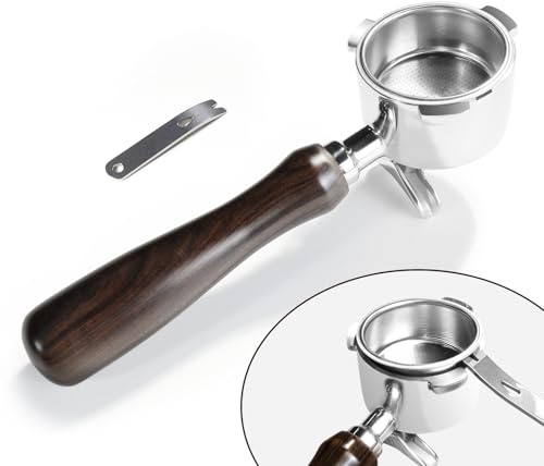 Siebträger 51mm Doppelauslauf für Delonghi Dedica EC680/ EC685, 3 ohren | mit Sieb Entfernungshilfe, Holzgriff, 2 Tassen Edelstahl Filterkorb