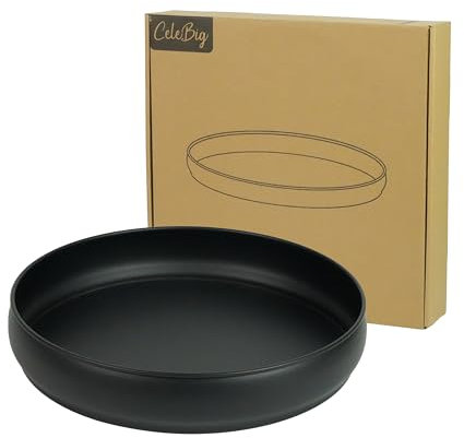 CeleBig® Deko Tablett Schwarz Rund ø34cm | Dekoteller und Dekotablett aus Metall Schwarz | Serviertablett | Tischdeko | Adventskranzhalter | Halter für Kerzen | Zeitloses Design | Geschenkidee