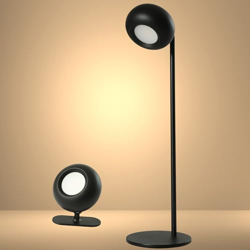 TEKLED® Detachable LED Desk Lamp | 3 CCT Stepless Dimmable with Minimalist Design | 3W 180LM Touch Switch with 3 Color Levels | Eye Protection for Bedside Reading, Office Work, Students - Round Black