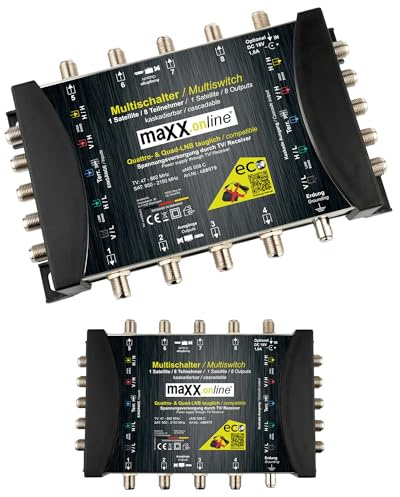 maxx.onLine Kaskade Commutateur multiple 8 participants & 1 satellite, compatible LNB Quad & Quattro, DVB-S Multiswitch 5/8 avec mode économique Eco, Terr. Actif