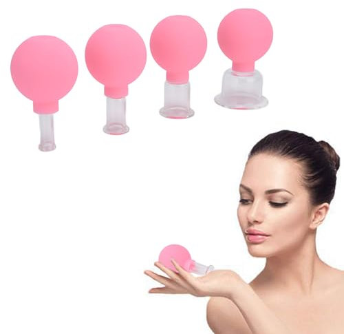 4Pcs Facial Cupping Therapy Set Glass, Silicone Eye Face Massage Vacuum Suction Cupping Tools, Anti Cellulite Cup for Body, Face, Neck, Back, Eye Massage, Vacuum Tank, Anti-Aging Beauty Tool