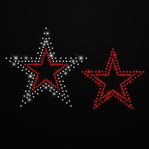 Glitzerdeals Bügelbilder Karneval Strass Sterne 2er Set kristall und rot Aufbügler für Textilien Stern Bügelmotiv Sterne Strass Bügelbild Stern