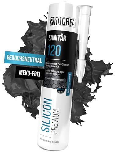 PROCREA® Premium Silikon Saniseal 100 (anthrazit) [mit Anti-Schimmel-Formel] Hochwertiges Sanitärsilikon zum abdichten für Fugen in Bad, Dusche & Küche uvm. - Silicon schwarz in Profi-Qualität