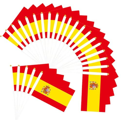 50 Pièces Petit Drapeau Espagnol Agité à la Main - Mini Drapeau en Espagne Plastique Pour Compétition Internationale, Soutien, Fête d'Anniversaire, Décoration de Mariage, Jardin d'École