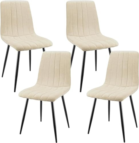 JIJIAN Esszimmerstühle 4er Set, Küchenstühle mit Leinen, Beige | Stühle Esszimmer mit Schwarzen Metallbeinen, Bis 120 kg Belastbar, Moderne Polsterstühle für Esszimmer Wohnzimmer Küche