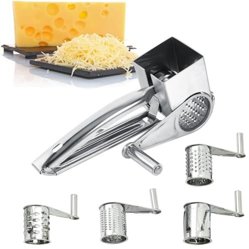 CYTBEK Rotary Cheese Grater, Manual Handheld Mechanical Grater, Kitchen Cheese Grater with 4 Planer Heads, Multifunctional Rotary Grater for Cheese Chocolate Fruits and Vegetables