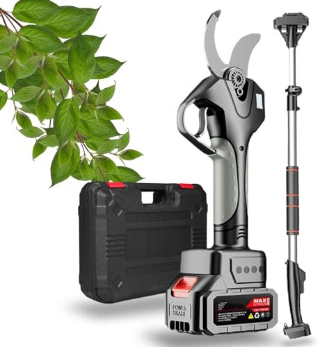 Fablestoryem Cesoie elettriche da potatura da 50MM, Forbici elettriche Portatili sicure Cesoie da potatura a Batteria con Asta telescopica da 1,3 a 2,1 m, per siepe, cespuglio, frutteto,‎1Battery