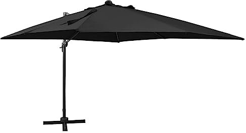 Homgoday Ampelschirm mit Mast und LED Schwarz 300 cm Sonnenschirm Balkonschirm Gartenschirm Strandschirm Sonnenschutz UV-Schutz Marktschirm Schirm für Garten