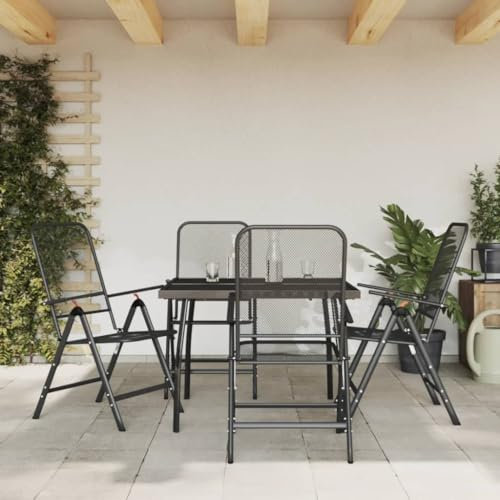 Homgoday Gartenmöbel-Set, 5-teilig, Anthrazit aus Metallgitter, Tisch und Stühle für den Außenbereich, Gartenmöbel, Gartenmöbel-Set