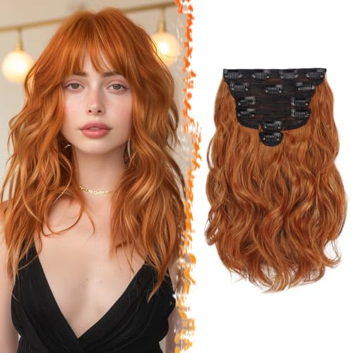 BARSDAR Clip in Haarverlängerungen Kupfe, 30cm Kurzes Wellige Clip in Extensions Für Frauen 6PCs Voller Kopf Dickes Synthetisches Haarteile Extensions - Ingwer Kupfe