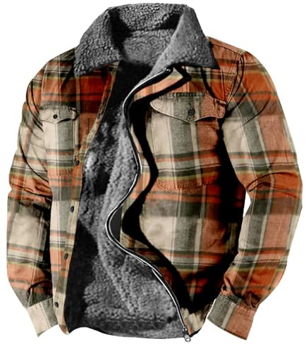 kuiazelit Vestes d'hiver rembourrées pour homme - Chemise de bûcheron à carreaux - Manteaux longs thermiques - Parka à manches longues - Doublure en polaire - Chemise décontractée - Fermeture éclair